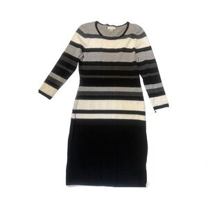 Calvin Klein Black and Gray Striped Long Sleeve Dress
